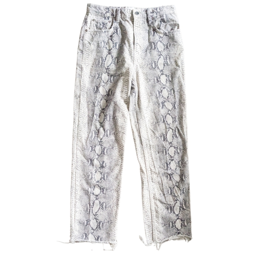 Zara Pants Womens 4 Black & White Snakeskin Print Skinny High Rise Jeans Frayed